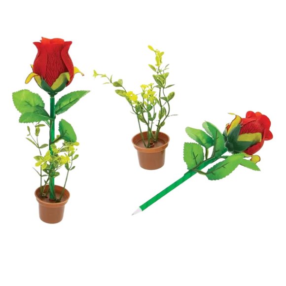 3 Pcs Colorful Rose Pen with Flower Pot Base - Picture 2 of 3